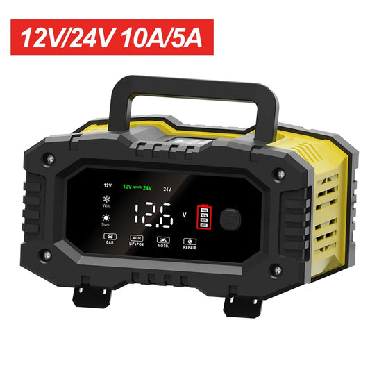 12V/24V Fully Automatic Battery Charger 7-Segment Smart Car Battery Charger Pulse Repair for Agm Gel Wet Lead Acid Charging