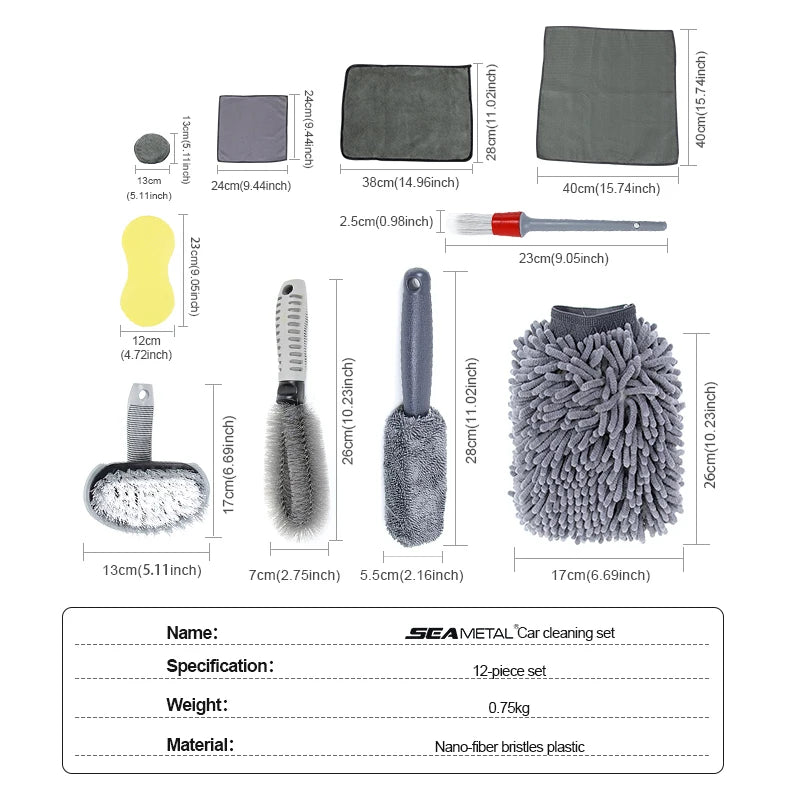 6/12Pcs Car Cleaning Set Car Detailing Brush Towel Glove Auto Dashboard Air Outlet Cleaning Tools Kits for Car Wash Accessories
