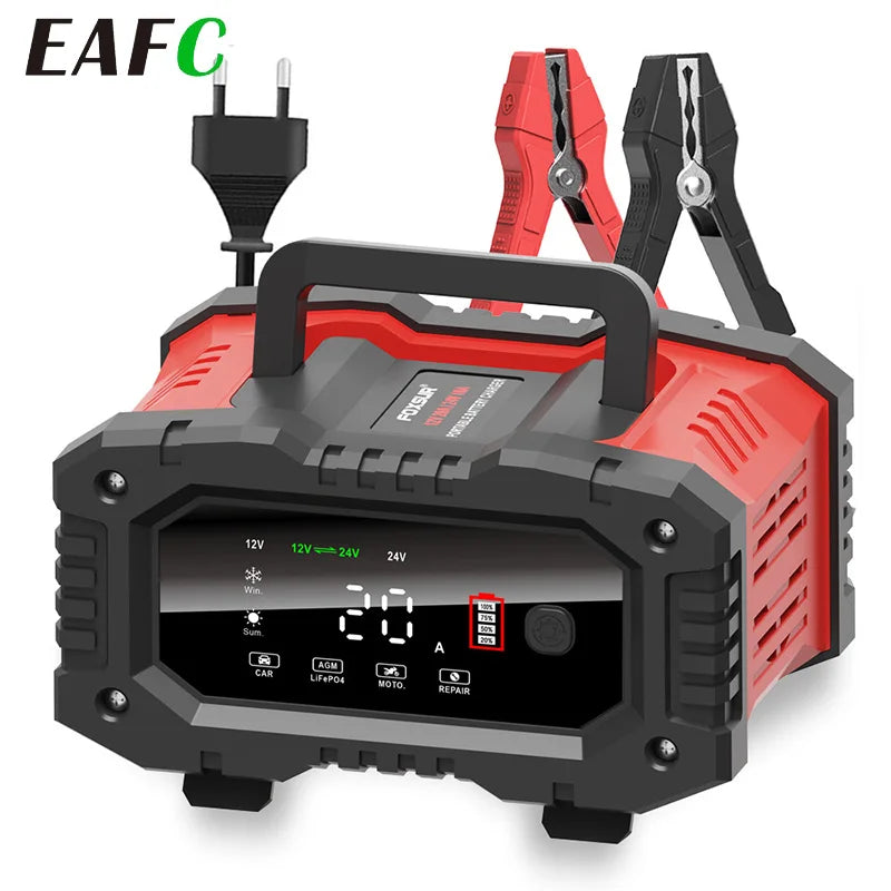 12V/24V Fully Automatic Battery Charger 7-Segment Smart Car Battery Charger Pulse Repair for Agm Gel Wet Lead Acid Charging