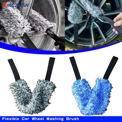SIKEZHAN Flexible Car Wheel Washing Brush Microfiber Double-Sided Long Belt Cleaning Towel Brush Wheel Hub Pull Belt Brush Tool