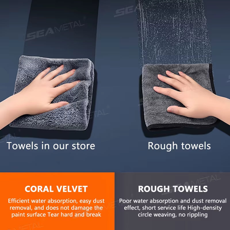 SEAMETAL Car Wash Microfiber Towel 5 Sizes Car Cleaning Fast Drying Cloth Reusable Rags Super Absorbent for Car Home Clean Tools